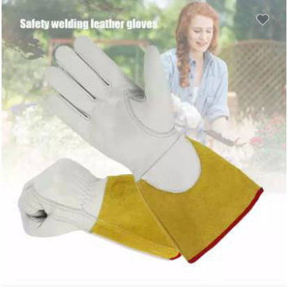 Picture of Wholesale safety welding long cuff heat resistant cowhide leather hand gloves for working